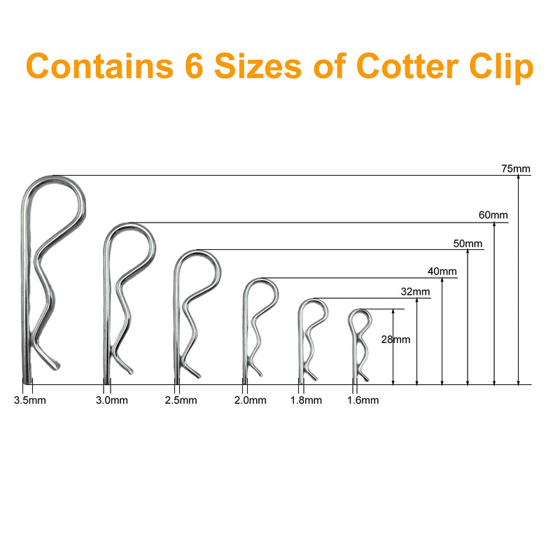 [Australia] - Jongdari Cotter Pins, 30 Pcs Zinc Plated Spring Fastener Assortment Kit, Heavy Duty Cotter Hairpin for Hitch Pin Lock Systems, Multiple Sizes M1.6 - M3.5, Silver 