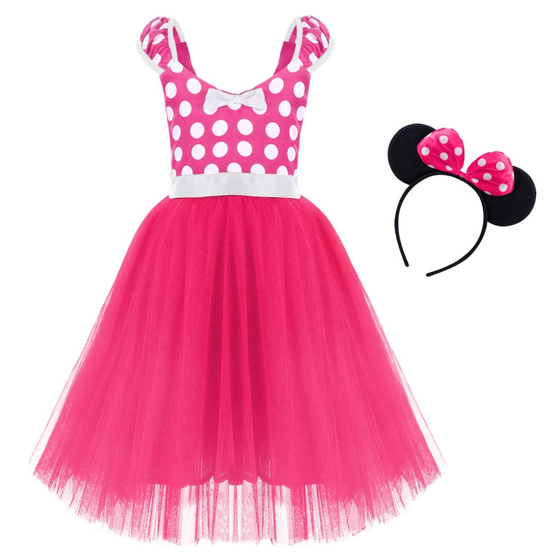 [Australia] - IWEMEK Girl Polka Dots Cosplay Birthday Princess Tutu Dress Up Fancy Christmas Ballet Leotard Costume with Headband 18-24 Months Hot Pink #Long 