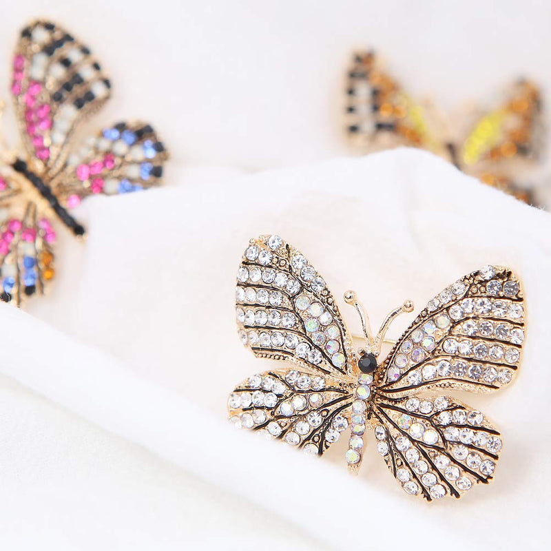 [Australia] - 6PCS Fashion Crystal Butterfly Brooch, Multi-Color Rhinestone Crystal Brooches Pins, Cute Animal Shape Corsages Brooches for Women Decoration 