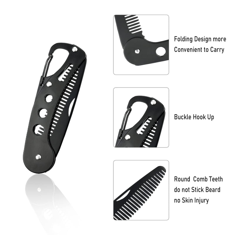 [Australia] - YancLife Beard Comb, Stainless Steel Folding Beard for Men Grooming & Combing Hair Beards Mustaches, Beards and Mustaches Styling Pocket Comb Anti-static, 9.5 * 3 * 1.5cm 