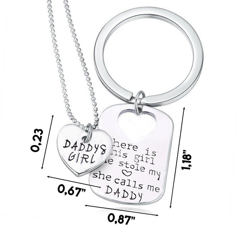 [Australia] - Daddy's girl Stainless Steel Heart Pendant Necklace & Keychain - Father Daughter Set - Best Family Gift 