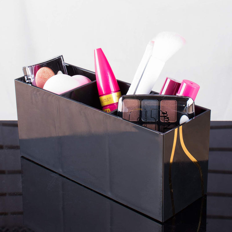 [Australia] - Cosmetic Makeup Black Organizer for Lipstick, Eyeliner Brushes, Lip Pencil Display Rack 3 Slot Vanity Top Holder 