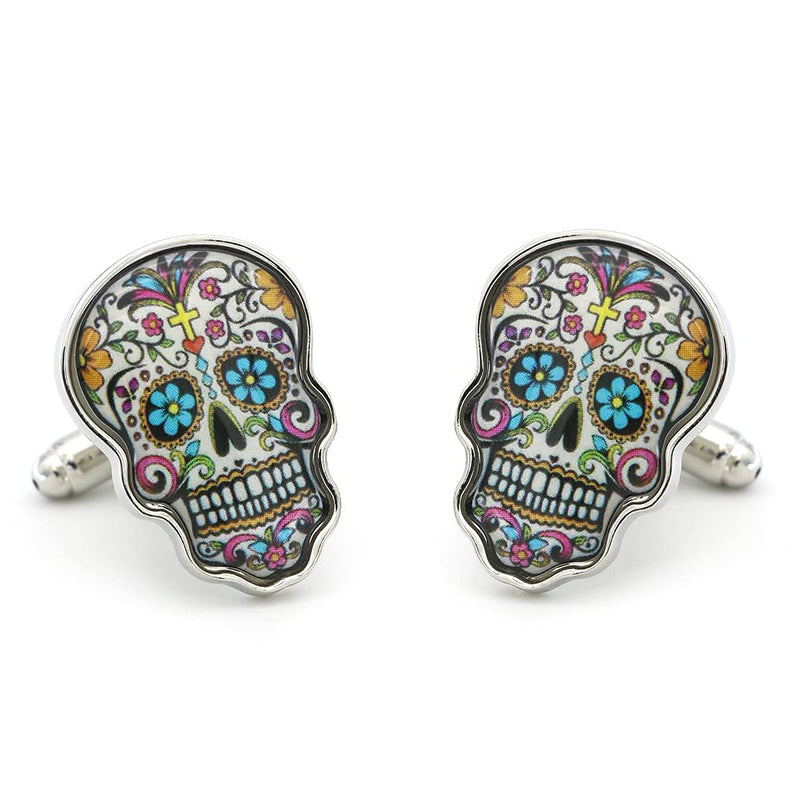 [Australia] - iGame Day Of The Dead Cuff Links Muti-color Brass Material Sugar Skull Design Cufflinks with Gift Box 