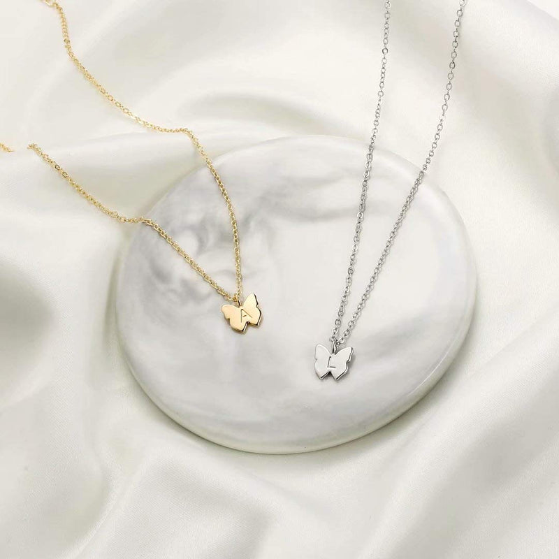 [Australia] - Turandoss Initial Butterfly Necklaces for Girls - Dainty 14K Gold Filled Handmade Personalized Letter Butterfly Choker Necklaces for Women Girls Jewelry Gifts A - Silver 