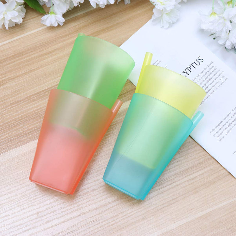 [Australia] - EXCEART Cup with Built in Straw 4Pcs Candy Color Sippy Cups Plastic Water Containers Milk Straw Drinking Cups for Kids (Random Color) 
