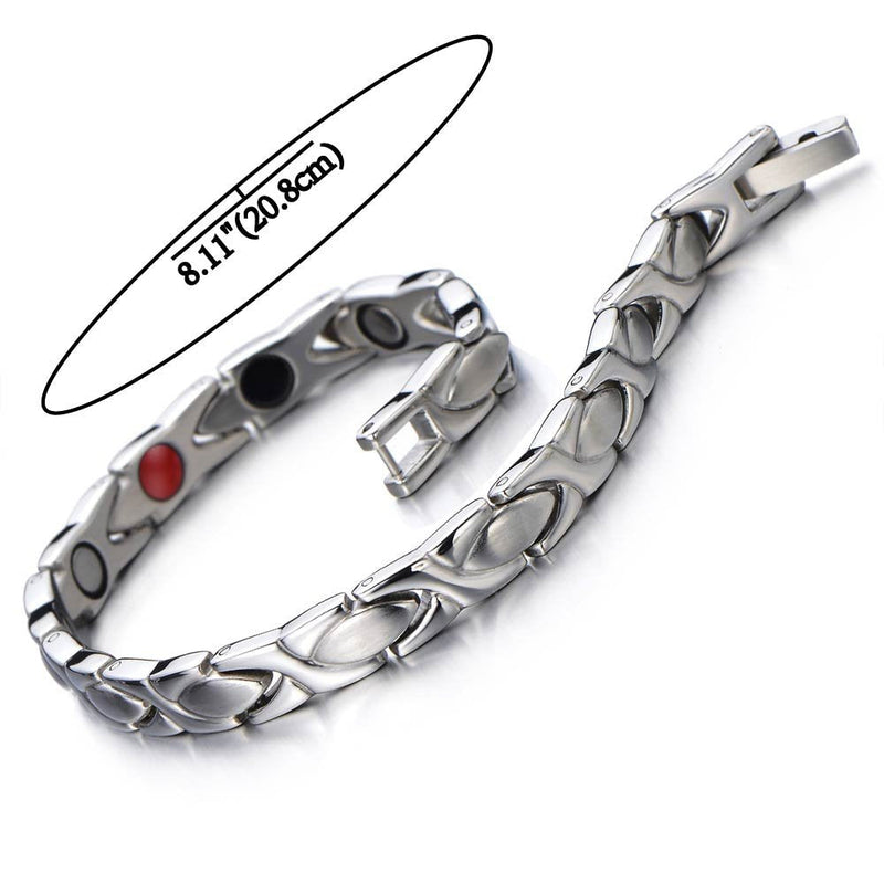 [Australia] - Steel Ladies Link Bracelet with Magnets Germanium, Negative Ion, Far Infrared, Free Link Removal Kit Metal Color: Silver-01 