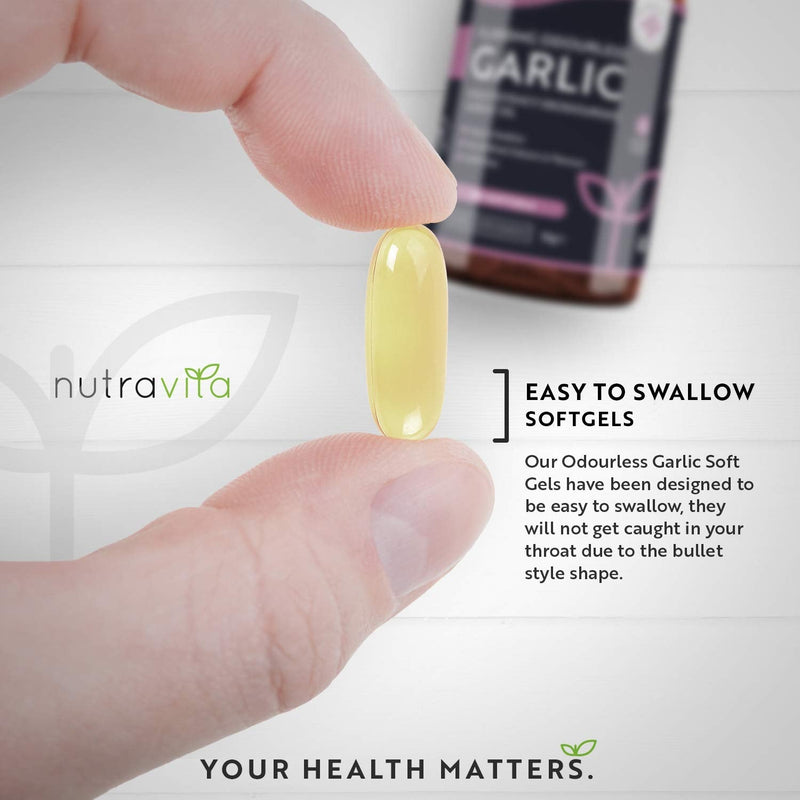 [Australia] - Premium Garlic Capsules - Odourless High Strength 15,000mg - 180 Soft Gel Capsules of Deodourised Cold Pressed Garlic Oil from Allium Sativum – 6 Month Supply - Made in The UK by Nutravita 