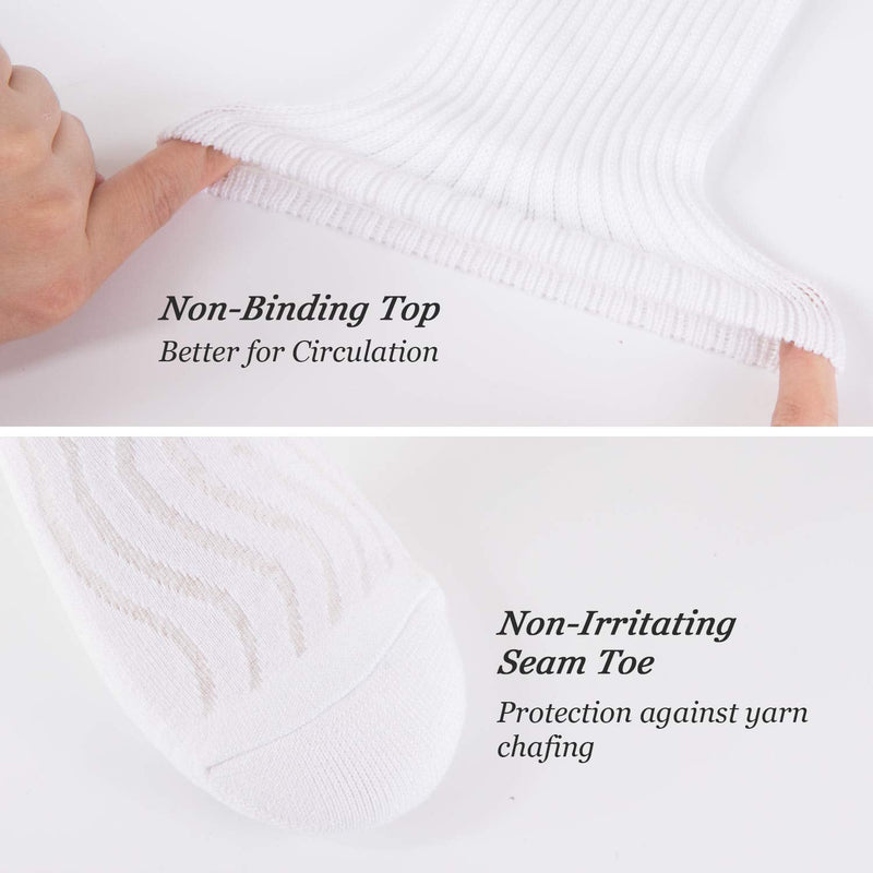 [Australia] - MD 6 Pairs Non-Binding Women's Cushioned Moisture Wicking Bamboo Diabetic Crew Dress Socks 9-11 White 