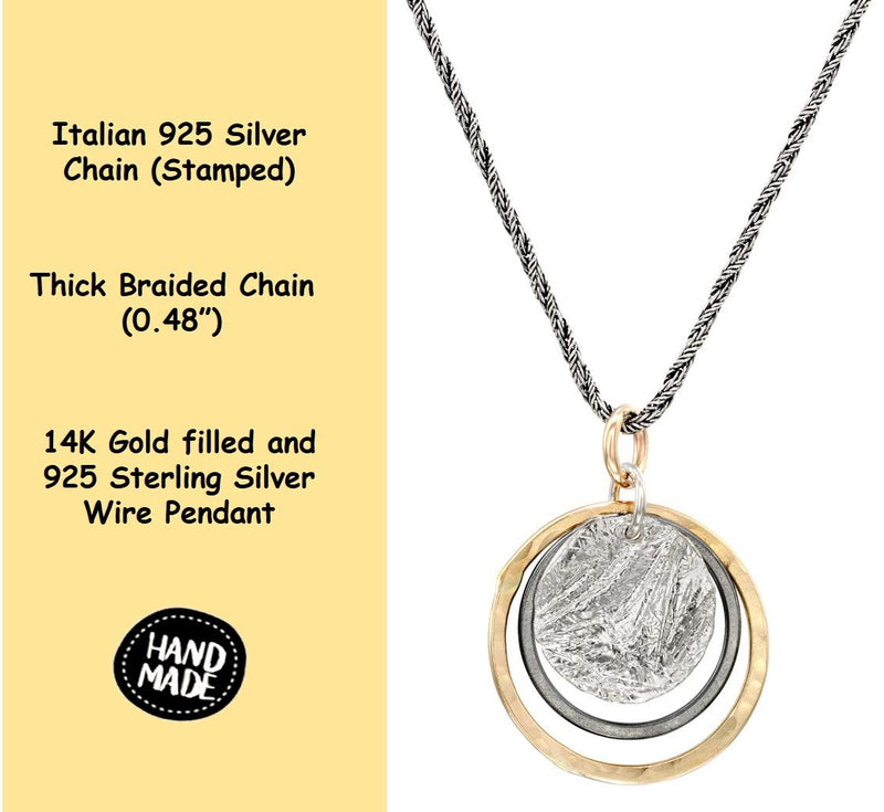 [Australia] - Graduated Circles 925 Sterling Silver and 14k Gold Filled Multi Hoops Drop Pendant 