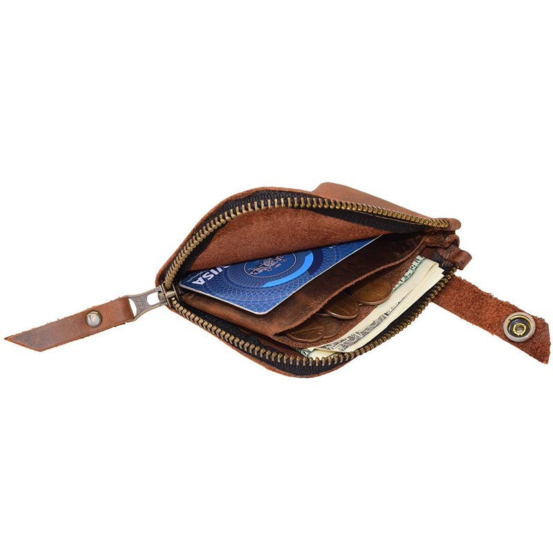 [Australia] - Hide & Drink, Leather Zippered Wallet, Holds Up to 6 Cards Plus Folded Bills, Pouch Organizer, Cash Holder, Travel Essentials, Mini, Pocket-Size, Handmade Includes 101 Year Warranty :: Bourbon Brown 