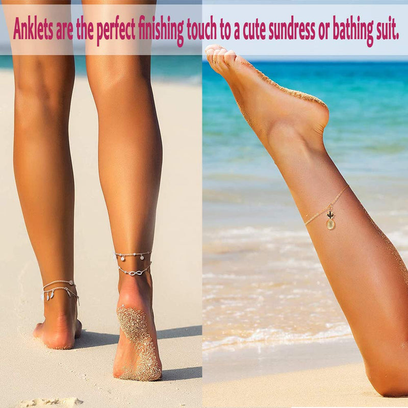 [Australia] - Suncharm 18Pcs Ankle Bracelets for Women - Silver Gold Ankle Bracelets Set Two Style Boho Chain Anklets Bracelets, Boho Layered Adjustable Chain Beach Barefoot Foot for Jewelry Women Girls 
