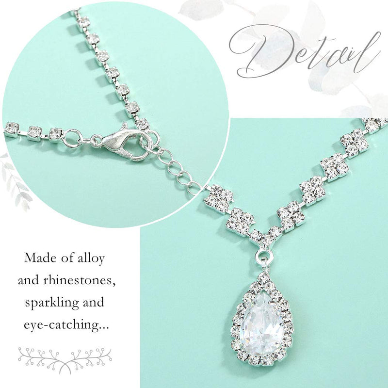 [Australia] - Aukmla Bride Wedding Necklace Earrings Set Silver Rhinestones Necklaces Bridal Crystal Jewelry Accessories for Women and Girls Necklace-023 (Set of 3) (Set 1) (Set 1) Set 1 