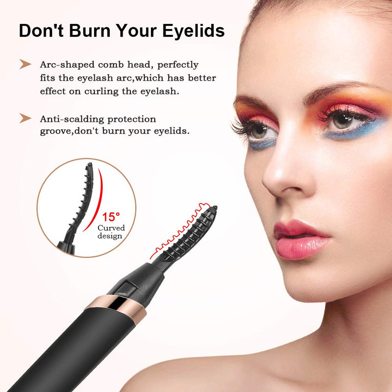 [Australia] - Heated Eyelash Curler, Electric Eyelash Curlers, Rechargeable Lash Curler with Eyelash Comb for Makeup Natural Curling Eye Lashes and 24 Hours Long Lasting (2020 NEW Version) Black 