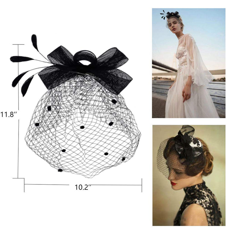 [Australia] - Cooyeah Fascinators Pillbox Hat Black Birdcage Veil Mesh Headband Bow Tie Short Lace Gloves for Tea Party Women, Medium 