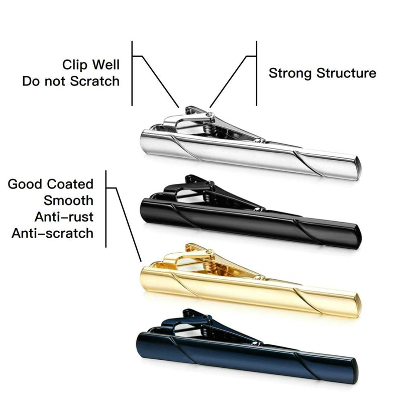 [Australia] - MOZETO Tie Clips for Men, Black Gold Blue Gray Silver Tie Bar Set for Regular Ties, Luxury Box Gift Ideas Elegant Style 