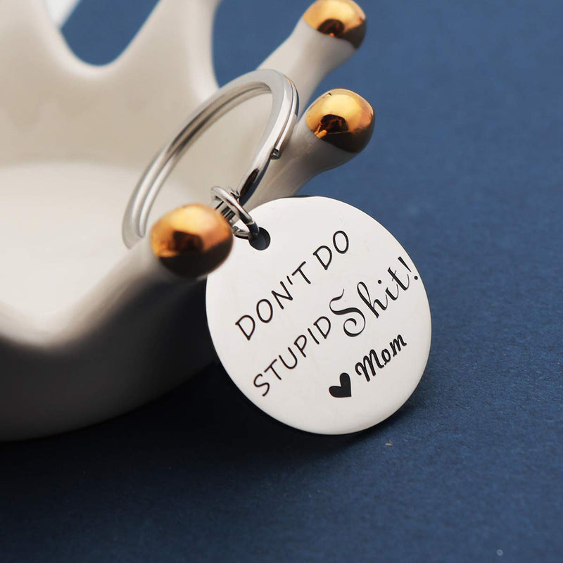 [Australia] - Don't Do Stupid Shit Keychain Funny Birthday Gifts for Son Daughter from Mom Humor Sarcasm Gift for Family Friends Don't Do Stupid Shit Love Mom (Disc) 