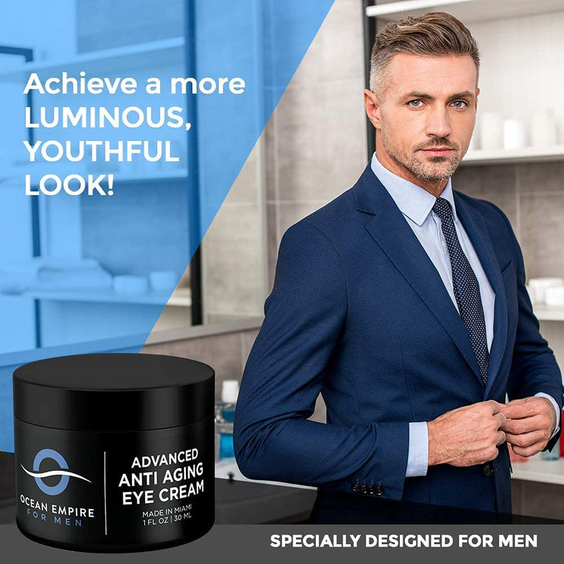 [Australia] - Advanced Men's Eye Cream - Made in USA - Anti Aging Cream for Wrinkles, Dark Under Eye Circles, Eye Bags & Puffiness | Anti-Age Effect Under Eye Cream for Men with Natural Ingredients 1oz 