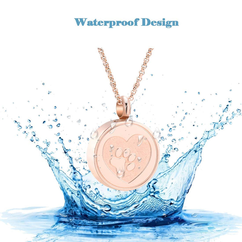 [Australia] - Hearbeingt Dog Paw Keepsake Necklaces Cat Memorial Pendant, Stainless Steel Cremation Jewelry for Ashes for Pet Rose gold 