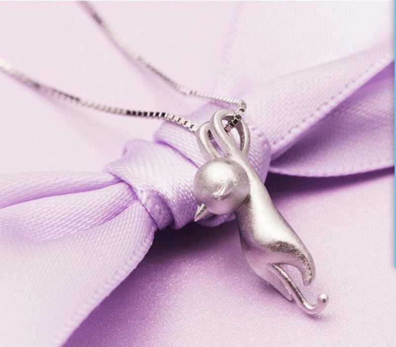 [Australia] - findout Women 3D Cat Necklace Silver Cat Pendant Necklace With Curb Chain 18in For Girls Childen(f1581m) 