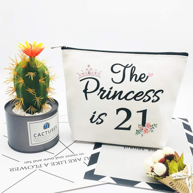 [Australia] - 21st Birthday Gifts for Women Best Friend Daughter Funny 21 Year Old Birthday Gift for Her The Princess is 21 Cute Makeup Bag Celebrate Turning Twenty One 