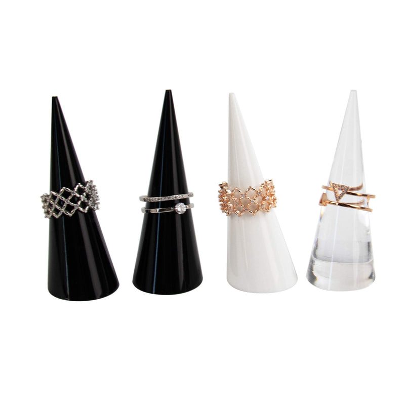 [Australia] - AUEAR, 6 Pack Cone Shape Acrylic Solid Ring Display for Jewelry Showcase Display Stand (Clear & Black & White) Clear+black+white 