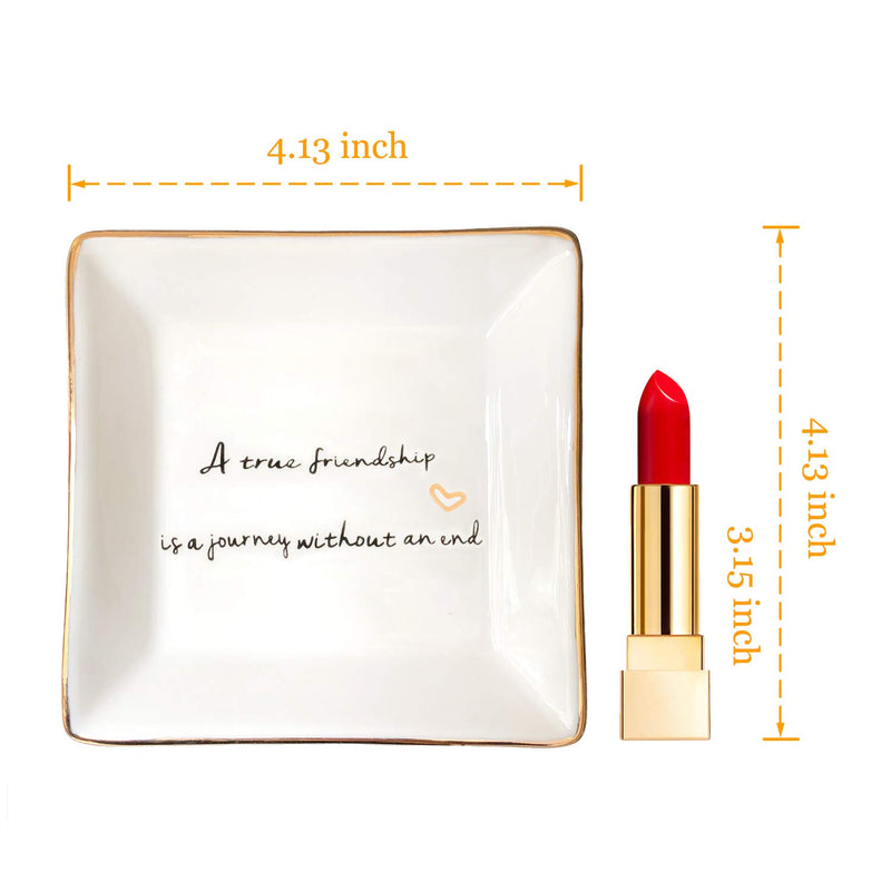 [Australia] - HOME SMILE Friends Gifts for Her Ring Trinket Dish-A True Friendship is a Journey Without an end-Birthday Gifts for Friends Female 