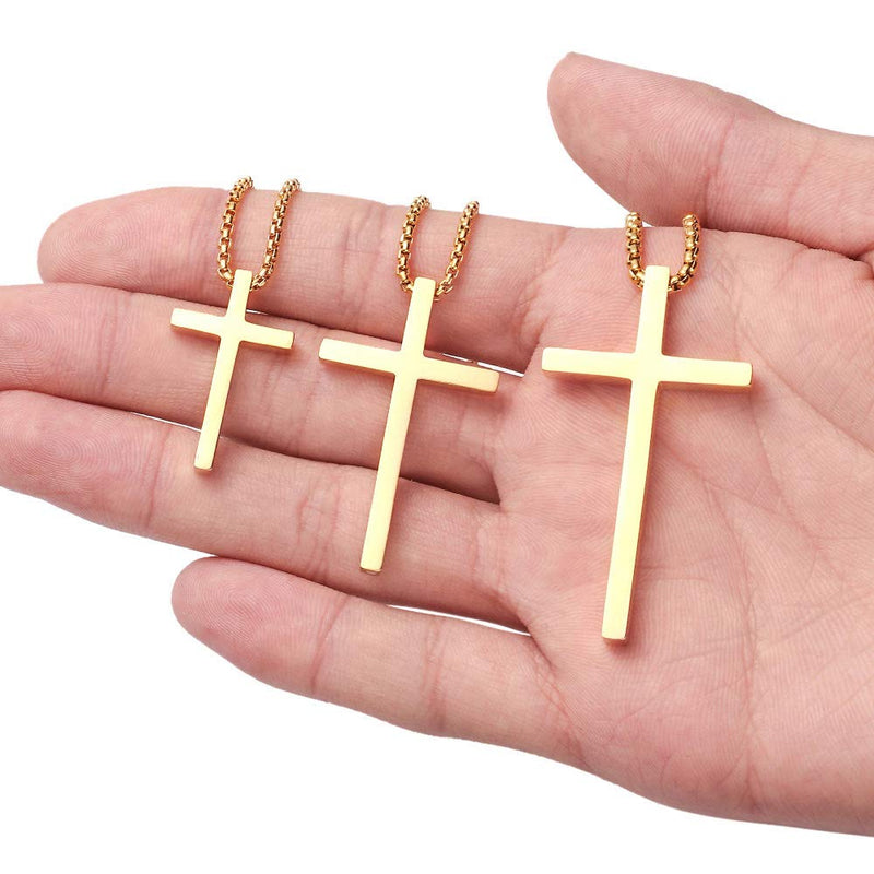 [Australia] - Ursteel Cross Necklace for Men, Silver Black Gold Stainless Steel Cross Pendant Necklace for Men, 16-30 Inches Box Chain 18.0 Inches Gold: Cross Pendant 0.8"*0.4" 