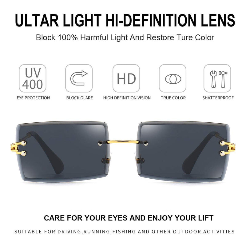 [Australia] - Dollger Rimless Rectangle Sunglasses for Women Fashion Frameless Square Glasses for Men Ultralight UV400 Eyewear Unisex 2pcs: Tea+black 