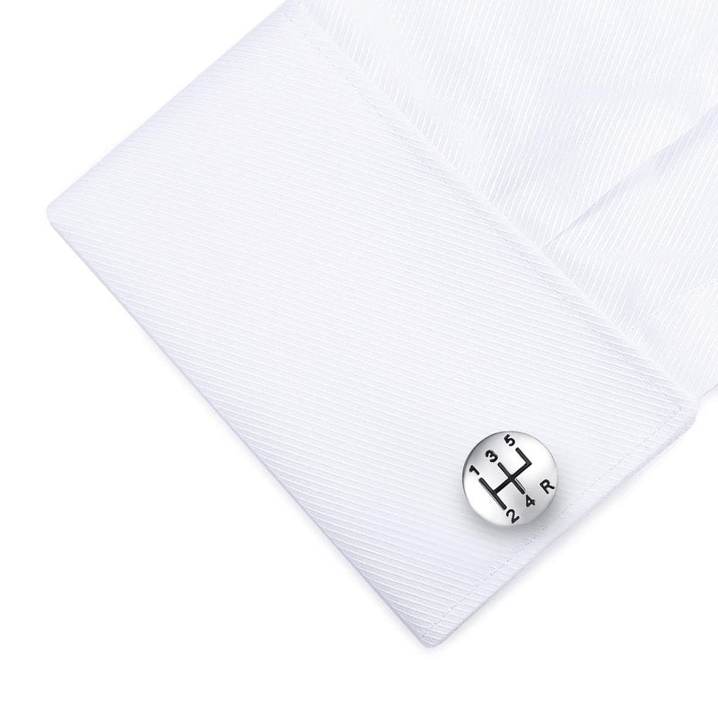 [Australia] - HONEY BEAR Car Gear Speed Stick Retro Cufflink for Men Shirt Wedding Gift Silver 