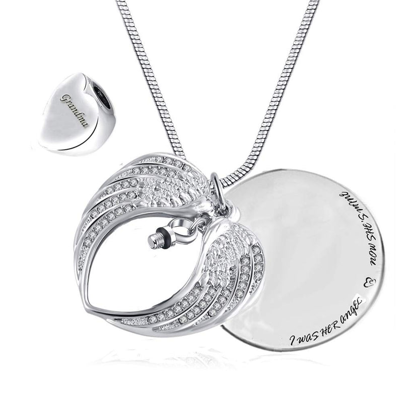 [Australia] - PREKIAR Angel Wing Urn Necklace for Ashes, Heart Cremation Memorial Keepsake Pendant Necklace Jewelry with Fill Kit and Gift Box Grandma 