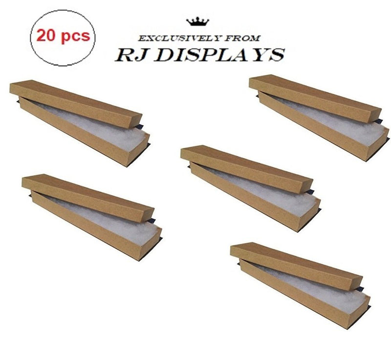 [Australia] - 20 Brown Kraft Cotton Boxes Jewelry Bracelet, Watches, Necklace and Anklet Gift Displays 8" x 2" 