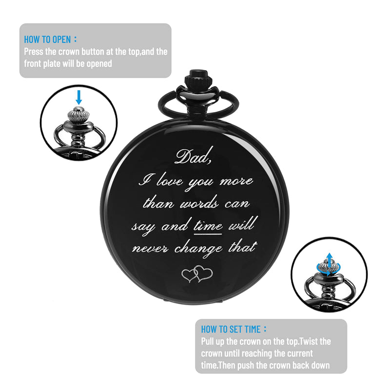 [Australia] - SELORY Fathers Day Dad Gifts from Daughter,Son, Kids, Dad Gifts,Birthday Gifts for Dad-Personalized Fathers Day Pocket Watch Gifts Black 