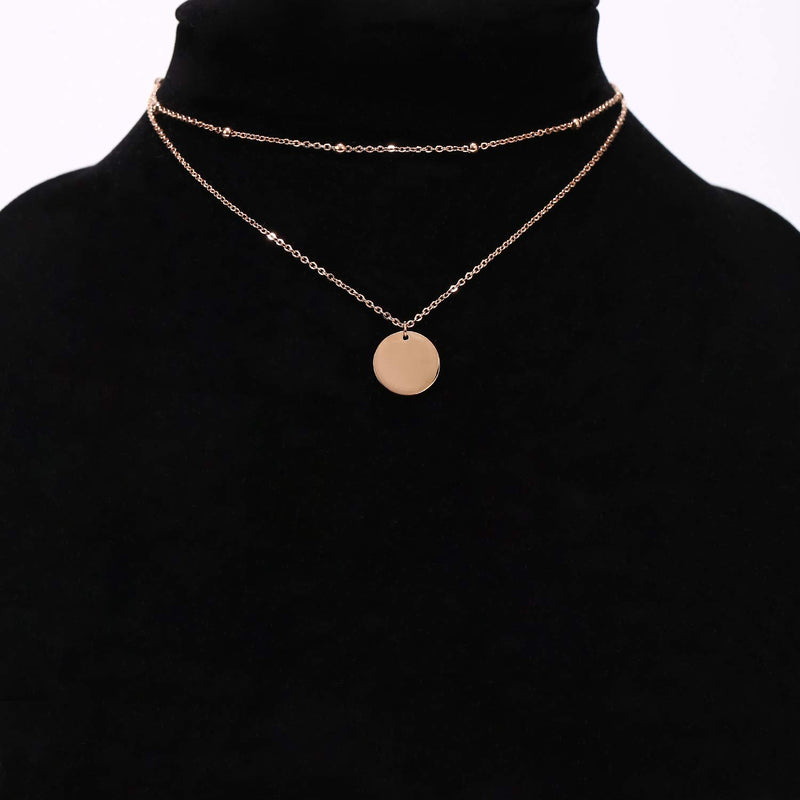 [Australia] - LEGITTA Disc Pendant Necklace Layered Titanium Steel Chain Choker in Rose Gold for Women Girls 