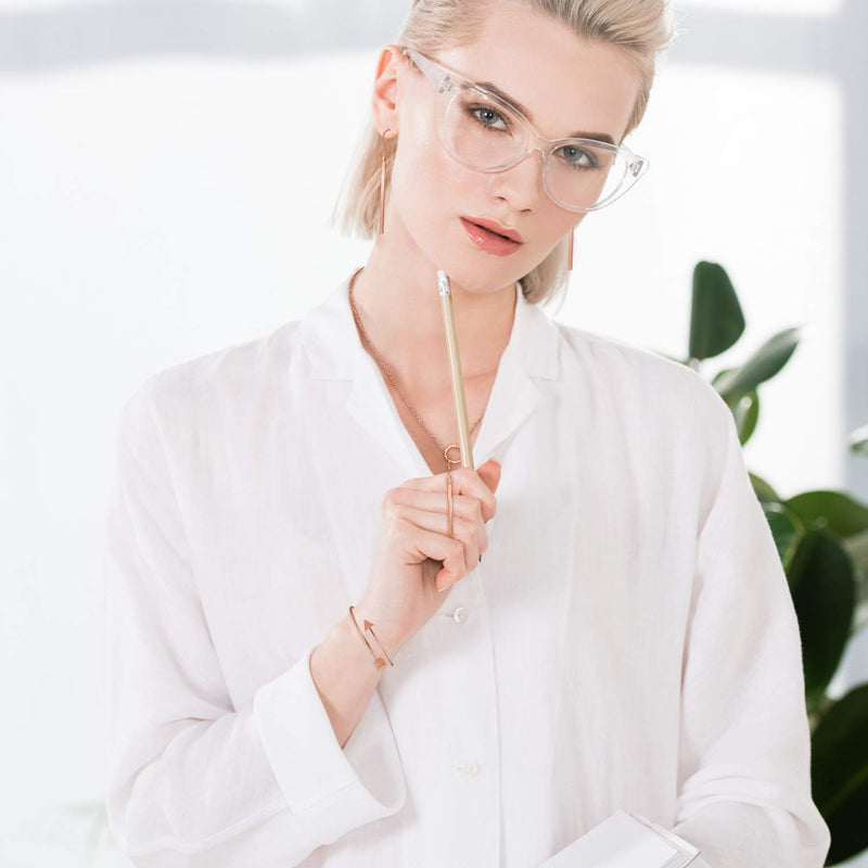 [Australia] - Hicarer Simple Bar Jewelry Set Vertical Bar Necklace Earrings Adjustable Cuff Bracelet Rose Gold 
