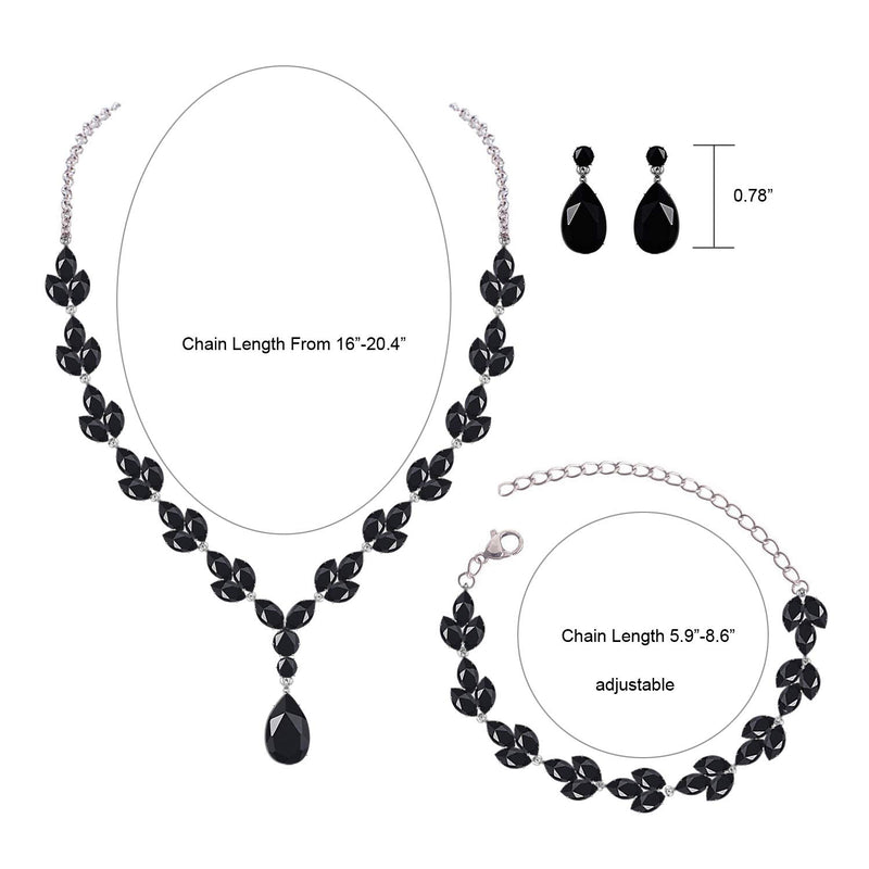 [Australia] - YSOUL CZ Zirconia Necklace Earrings Bracelet Jewelry Sets For Prom Wedding Bridal Bridesmaid Black 