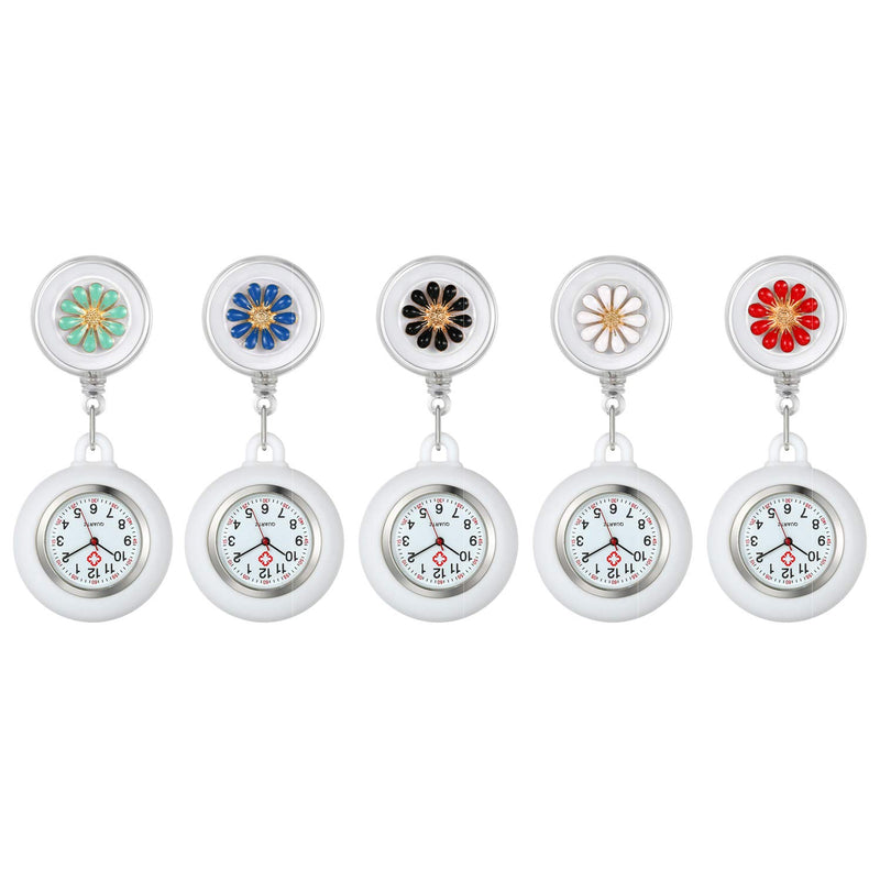 [Australia] - AVANER Retractable Nurse Watches Clip-on Hanging Fob Watches Cute Flower Pattern Lapel Watches with Silicone Cover for Nurses Doctors red 