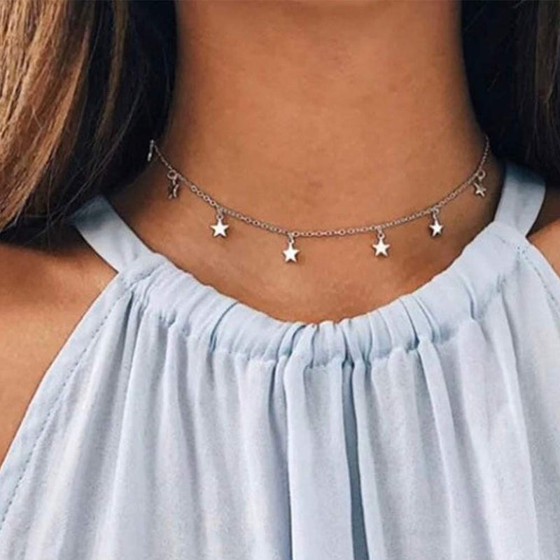 [Australia] - Star Necklace Choker for Women Cute Bead Necklace for Teen Girl Star Choker Necklace Style A(gold+Silver) 