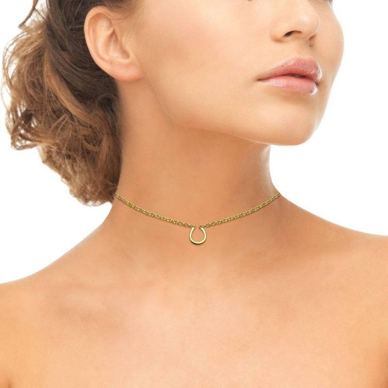 [Australia] - GemStar USA Sterling Silver Polished Horseshoe Lucky Charm Dainty Choker Necklace yellow-gold-flashed-silver 