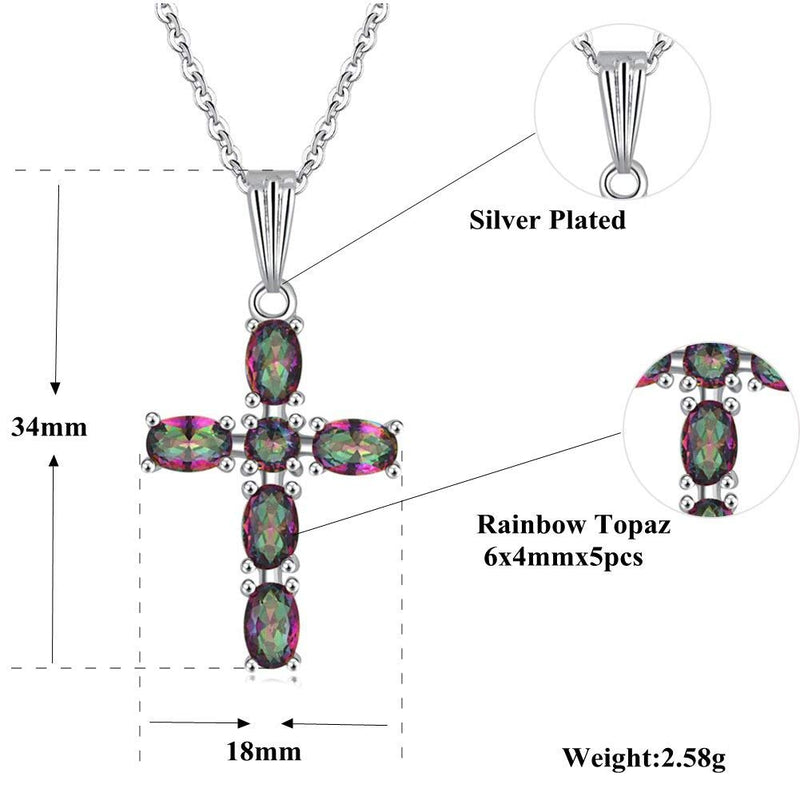 [Australia] - CiNily Cross Pendant Necklace Gold Plated Opal Pendant/Mystic Topaz Gemstone Pendant Criss Jewelry rainbow 