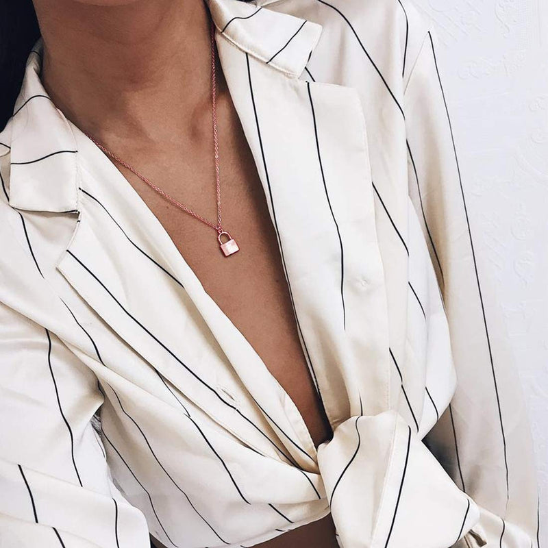 [Australia] - Mevecco Gold Dainty Initial Necklace Lock Necklace 18K Gold Plated Padlock Necklace Letter Necklaces for Women Minimalist Personalized Jewelry lock rose gold 