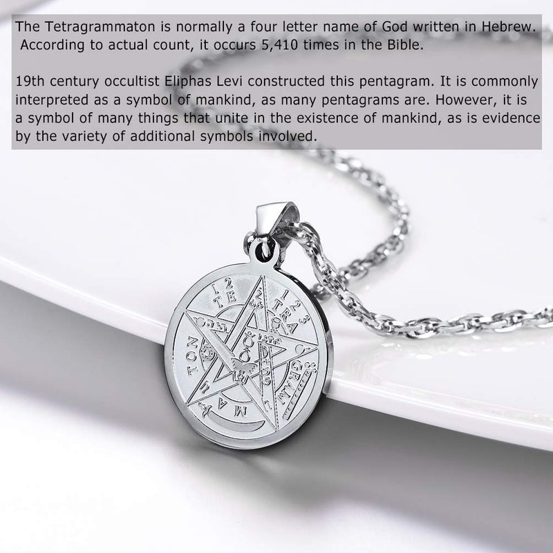 [Australia] - PROSTEEL Tetragrammaton Pentacle Necklace, Customize Available, Eliphas Levi's Pentagram Protection, Amulet Wiccan, Magical,The Ancient Power Name of God 01 Silver-Non Custom Text 