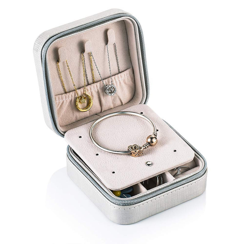 [Australia] - Yiluana Portable Jewelry Case Travel Earring Ring Necklace Accesories Organizer Box with Zipper (Silver) Silver 