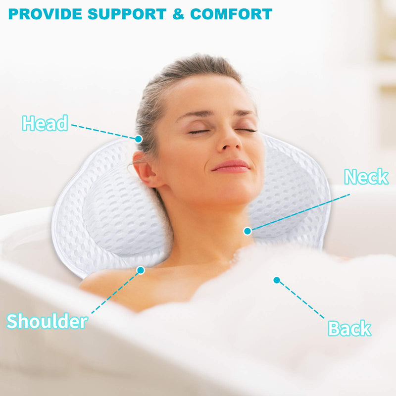 [Australia] - Idle Hippo Luxury Bath Pillow Bathtub Spa Pillow with 4D Air Mesh and Non-slip Suction Cups, Bathtub Cushion Pillow for Head, Neck, Back & Shoulder Rest Support Fit Hot Tub, Jacuzzi 4D Luxury Bath Pillow 