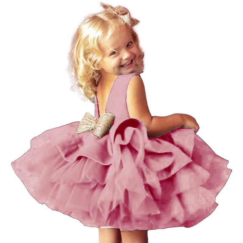 [Australia] - WZSYGDTC Toddler Girls Backless Sequins Bowknot Tutu Gown Infant Wedding Bridesmaid Party Dresses with Headwear Bean Paste 6-12 Months 