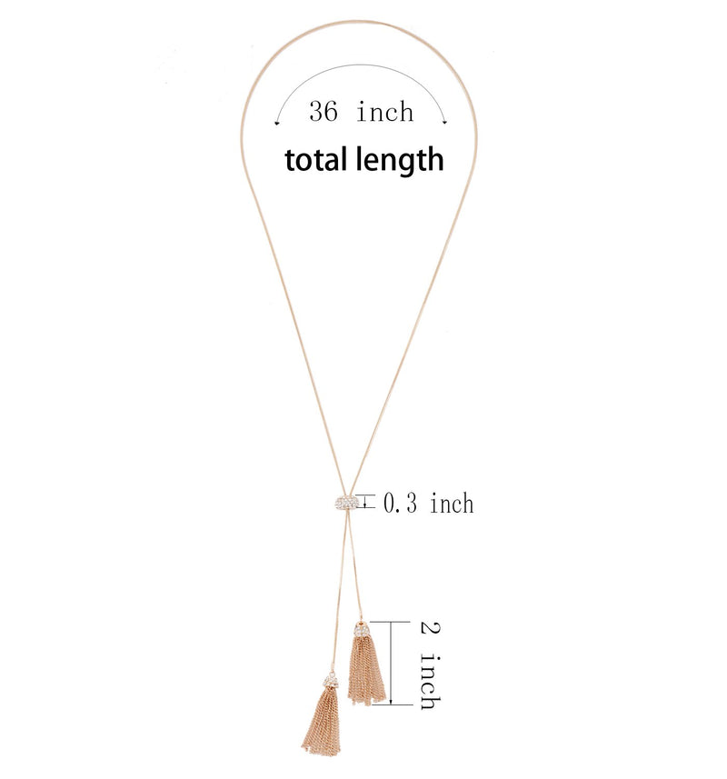 [Australia] - LIAO Jewelry Long Tassel Pendant Necklace Y Shaped Lariat Necklaces Adjustable Slide Necklace for Women Gold 