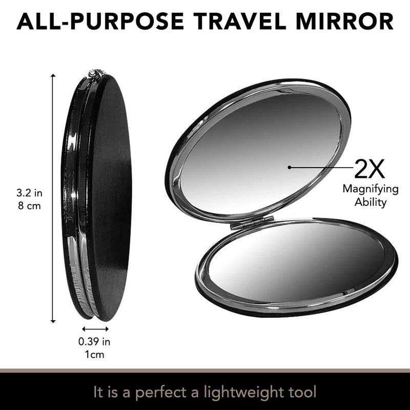 [Australia] - Compact Travel Makeup Magnifying Mirror - BelleJiu Small portable folding Mirror with Handheld and Easy to carry Black 