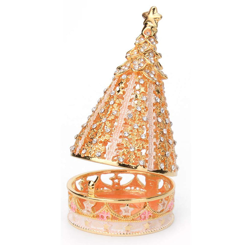 [Australia] - Furuida Christmas Tree Trinket Boxes Hinged Hand-Painted Jewelry Box Classic Ornaments Craft Gift for Home Decor (Gold) Gold 