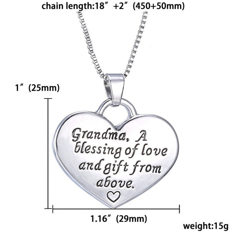 [Australia] - MagicW Gift for Grandma Heart Pendant Necklace Grandma A Blessing of Love and Gift from Above Grandma Charm Necklace from Granddaughter 