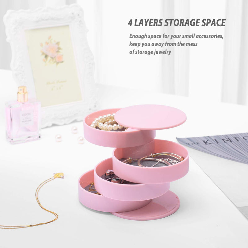 [Australia] - Jewelry Organizer, Small Jewelry Box Earring Holder for Women, Jewelry Storage Box 4-Layer Rotatable Jewelry Accessory Storage Tray with Lid for Rings Bracelets Pink 