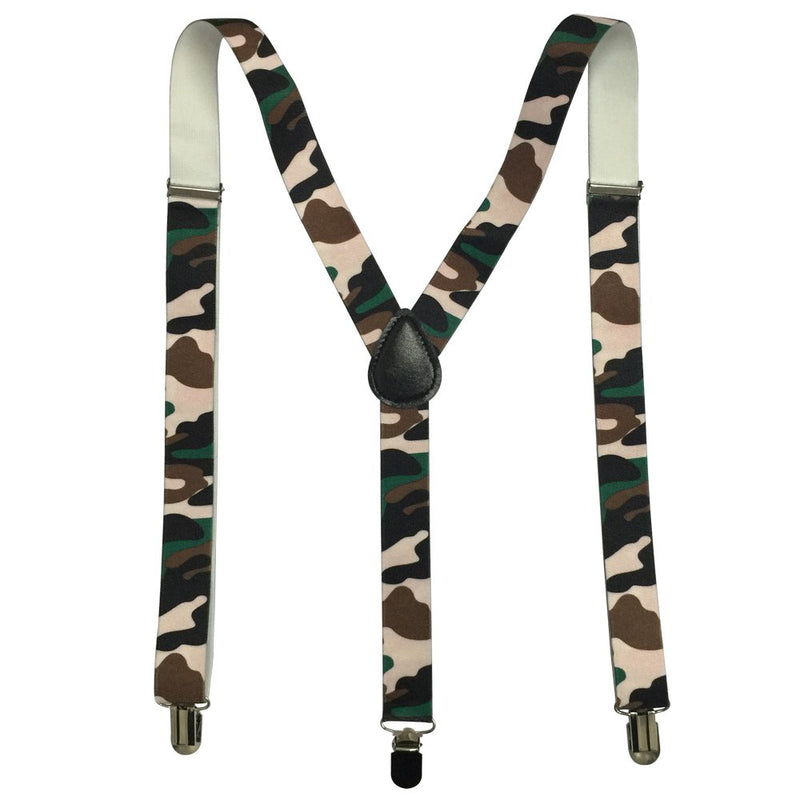 [Australia] - AINOW Unisex Camouflage Suspenders Y-Back Adjustable Elastic Suspenders Shoulder Strap Pink 